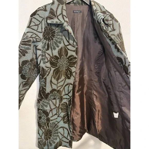 Vintage Bentley a Floral Brocade Jacket Women's Size Medium Brown Blue Textured - Picture 2 of 7